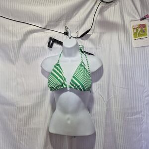 Green Striped Triangle Bikini Top - Women Swim